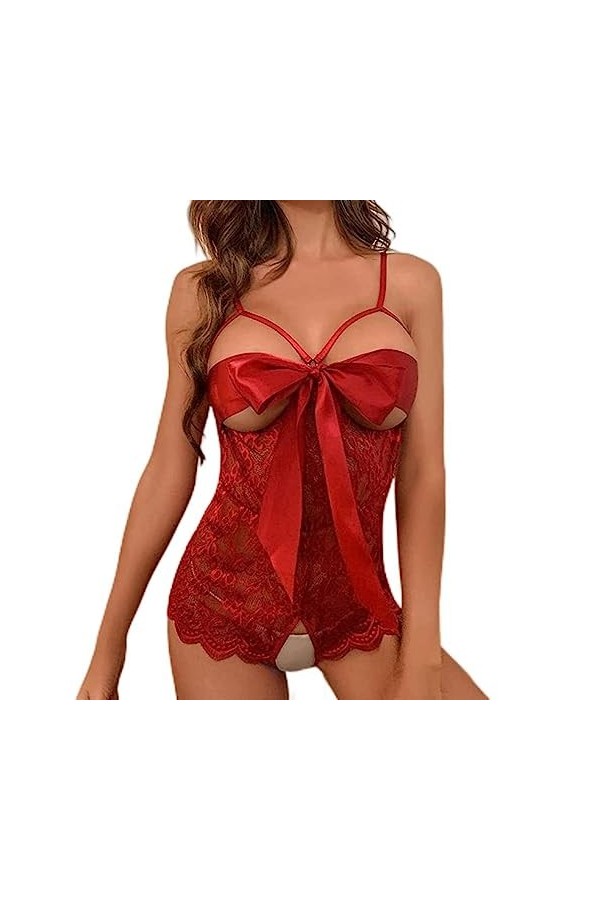 Lingerie Chaude pour Femmes Soutien-Gorge Ensemble Sexy Costume Satin Ruban Dentelle Soutien-Gorge Ouvert Croth Body sans Fil