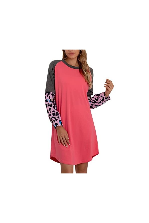 DAUZ Robe Courte, Encolure Dégagée, Robe Ample élégante, imprimé Léopard, Coutures, Bloc de Couleur pour Faire du Shopping L