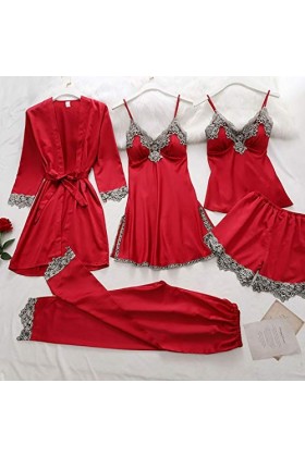 Ncenglings Fond De Robe Longue Lingerie Femmes sous-vêtements col en V Profond 5 pièces Robes jarretière Body Sexy Ensemble D