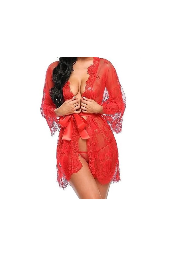 ZTIANEF La grilleSexy Mince Respirant Lingerie érotique Pyjama Transparent, Noir, S