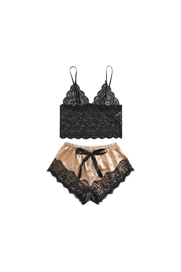 Ensemble de lingerie érotique pour femme Sexy Sexy Licol Dentelle Sexy Pyjamas Sous-vêtements Sous-vêtements Dentelle Soie Sa