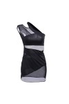 Summer Sexy Dress Women Party Fits Fashion Lace Dress See Through One-Shoulder Mini Dresses + T-Back-Black,XXXL