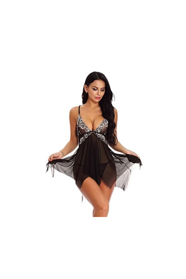 SHANHE Femmes Sexy Lingerie Dentelle Vêtements De Nuit Chemise De Nuit Bretelles Col en V Profond Robe Chaude Robe Nuisette R