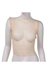 XUEMEIZI Haut Scintillant Voir à Travers Maille Transparente Haut Court t-Shirt Sexy évider Hauts Courts Clubwear Chemises de