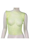 XUEMEIZI Haut Scintillant Voir à Travers Maille Transparente Haut Court t-Shirt Sexy évider Hauts Courts Clubwear Chemises de