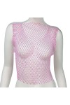 XUEMEIZI Haut Scintillant Voir à Travers Maille Transparente Haut Court t-Shirt Sexy évider Hauts Courts Clubwear Chemises de