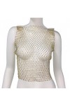XUEMEIZI Haut Scintillant Voir à Travers Maille Transparente Haut Court t-Shirt Sexy évider Hauts Courts Clubwear Chemises de