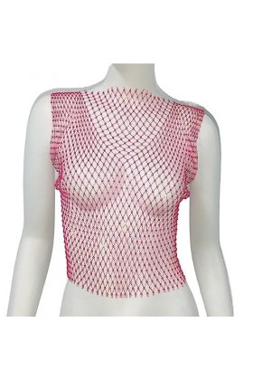 XUEMEIZI Haut Scintillant Voir à Travers Maille Transparente Haut Court t-Shirt Sexy évider Hauts Courts Clubwear Chemises de