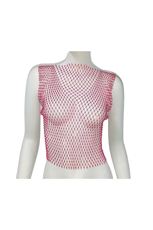 XUEMEIZI Haut Scintillant Voir à Travers Maille Transparente Haut Court t-Shirt Sexy évider Hauts Courts Clubwear Chemises de