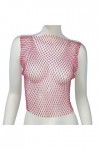 XUEMEIZI Haut Scintillant Voir à Travers Maille Transparente Haut Court t-Shirt Sexy évider Hauts Courts Clubwear Chemises de