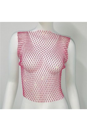XUEMEIZI Haut Scintillant Voir à Travers Maille Transparente Haut Court t-Shirt Sexy évider Hauts Courts Clubwear Chemises de
