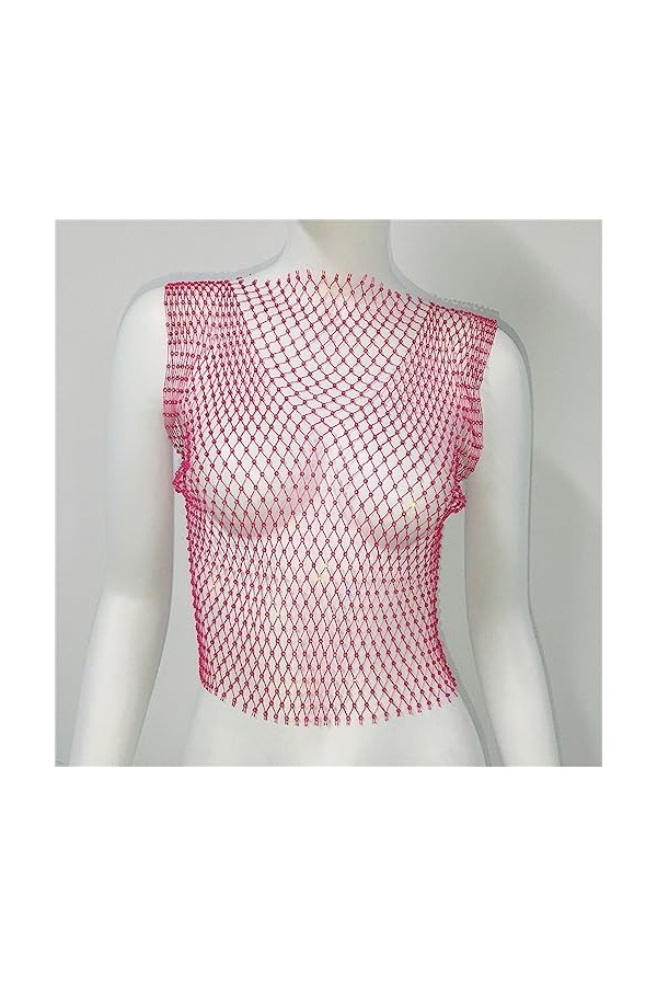 XUEMEIZI Haut Scintillant Voir à Travers Maille Transparente Haut Court t-Shirt Sexy évider Hauts Courts Clubwear Chemises de