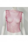 XUEMEIZI Haut Scintillant Voir à Travers Maille Transparente Haut Court t-Shirt Sexy évider Hauts Courts Clubwear Chemises de
