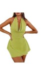 OKGD Femmes Dété sans Manches Midi Robe Sexy Dos Nu Halter Neck Wrap Party Club Court Mini Robes Clubwear-Vert,M