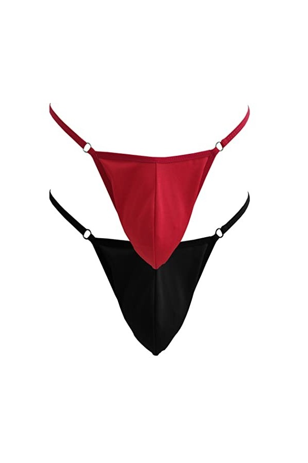 Anzhee String sexy pour homme - String taille basse, Lot de 2 rouge + noir , taille unique