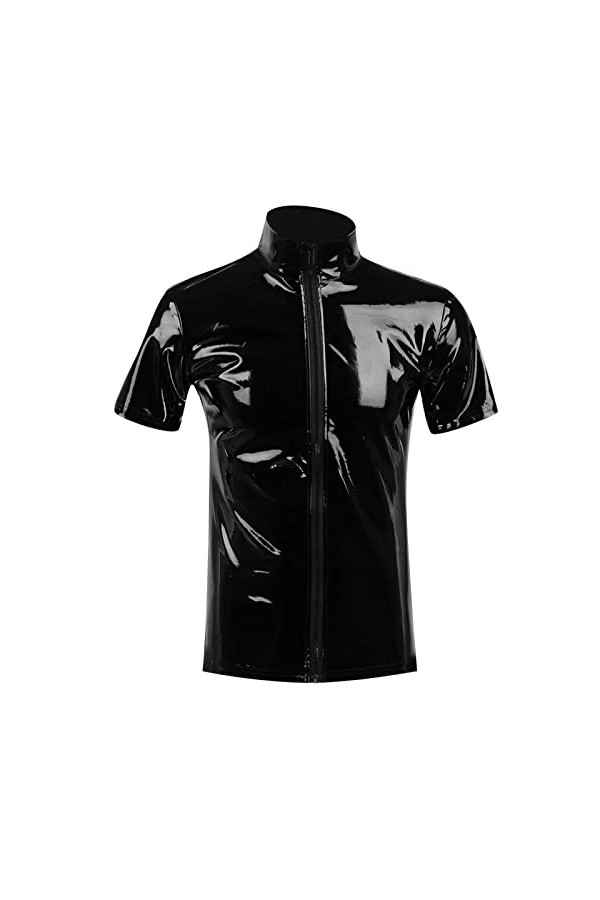 ZHIYU Mode Hommes Casual Couleur Unie Manteau Sexy Manteau en Cuir Sexy Vêtements Manches Courtes Fermeture éclair Pantalon P