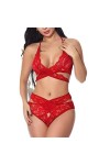 Grande Taille Femmes Lingerie Ensemble Sexy V-Neck Soutien-Gorge Évider String avec Jarretières Ensemble Dentelle sous-Vêteme