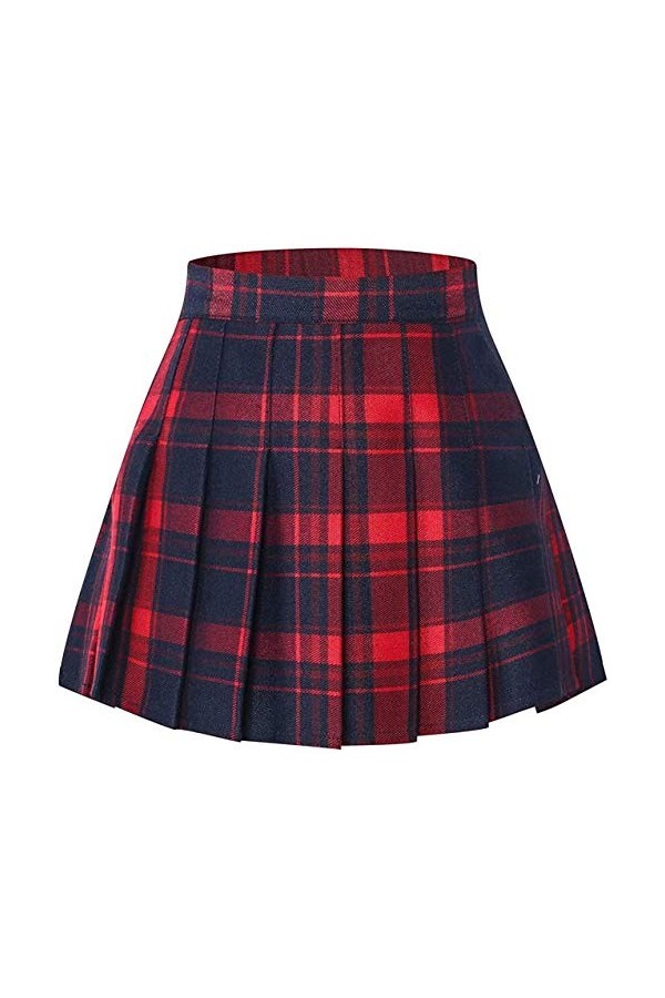 SANGTREE Mini jupe plissée pour femme avec bande extensible confortable et décontractée Taille XS à 4XL, Rouge avec rayures, 