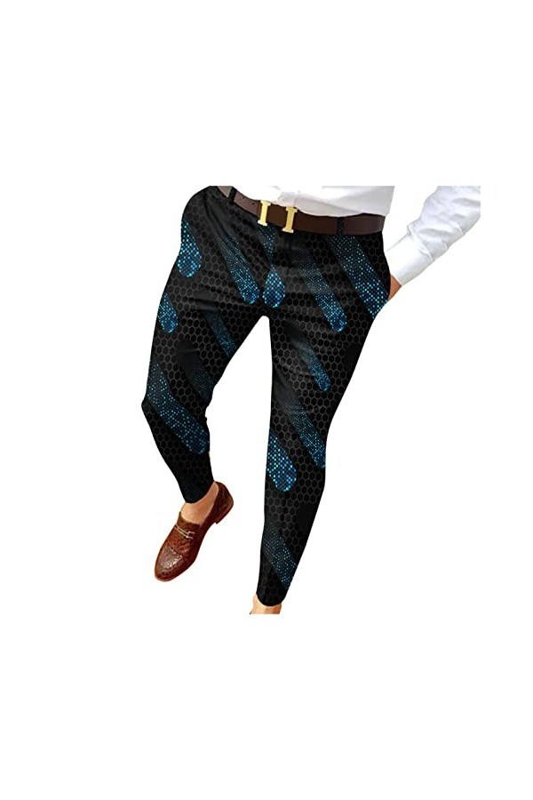 Pantalon de costume pour homme - Coupe ajustée - Blanc - Stretch - Polka Dot - Coupe ajustée - Imprimé - Fermeture éclair - P