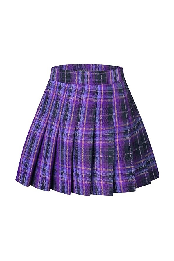 SANGTREE Mini jupe plissée pour femme avec bande extensible confortable et décontractée Taille XS à 4XL, Rouge avec rayures, 