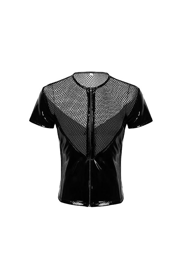 SHANHE Harnais en Cuir T-Shirt de Lingerie pour Homme Haut en Latex Brillant à Manches Courtes Haut en résille Look mouillé H