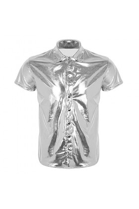 Mode Homme T-Shirt en Cuir Verni Manches Courtes Maillot de Corps Chemise Tops Clubwear Débardeur Débardeur Party Clubwear Co