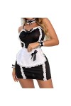 SHANHE Womens Lingerie Maid Cosplay Costume Sexy Role Play Outfit Garniture en Dentelle Bretelles Spaghetti Réglables Robe av