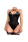 mingxinshangdian Lingerie Sexy en Cuir Mesh pour Femmes avec Chaîne Jarretière Latex Teddy Body Shaper Discothèque pour Femme