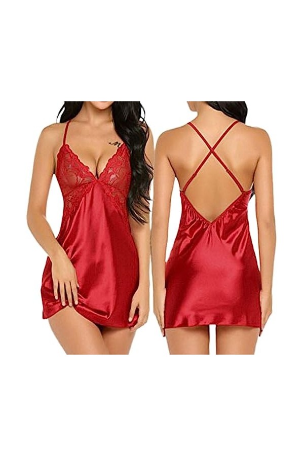 SHANHE Femmes Sexy Lingerie Dentelle Vêtements De Nuit Chemise De Nuit Bretelles Col en V Profond Robe Chaude Robe Nuisette R