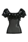 WSZJLN Punk gothique Latex Sexy ensemble Faux cuir gaze Patchwork maille T-Shirt haut avec Mini jupe à volants Club fête Cost