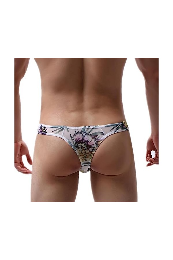 PONNYC 2Pcs Hommes Imprimer String sous-vêtements Mesh Sexy Gay Sissy Tanga Hombre Jockstrap Homme Bikini G Strings U Poche R