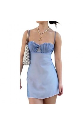 CHOUBAGUAI Y2k 3D Shell Mini Robe sans Manches Femmes Sexy Sweet Sky Blue Party Club Wear Été Style Français Dames Robes-comm