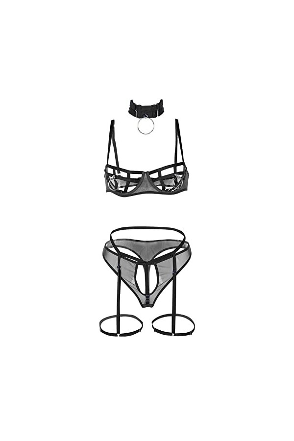 Ensemble de Quatre pièces Sexy pour Femmes avec Anneau de Poitrine sous-vêtements Sexy sous-vêtements Faits à la Main avec Co