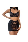 Mode féminine Pure Color Bandage Mesh Splicing sous-vêtements Sexy avec des Anneaux de Jambe sous-vêtements Sexy Lingerie Sex