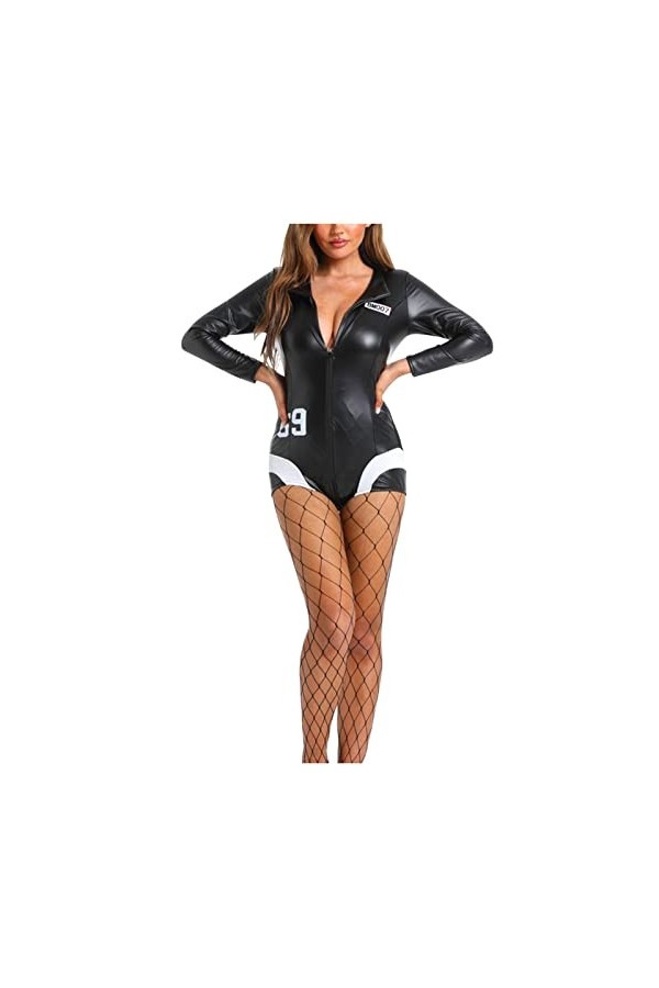 UOWEG Modèles en Cuir pour Femmes, vêtements de Motards à Haute élasticité, vêtements, sous-vêtements érotiques String Ouvert