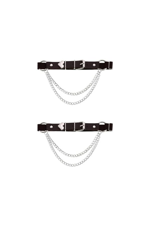 DOKLY Lot de 2 porte-jarretelles élastiques en cuir style punk en forme de cœur pour femme