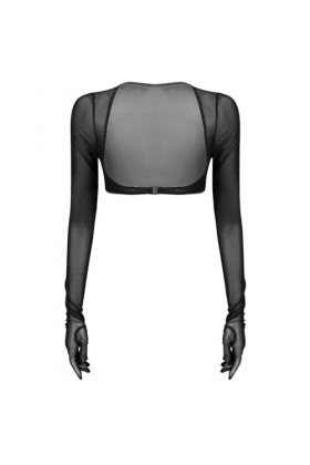 Lingerie Sexy Hauts en Maille Transparente Haut À Manches Longues Ouvert sur Le Devant,Rouge,L