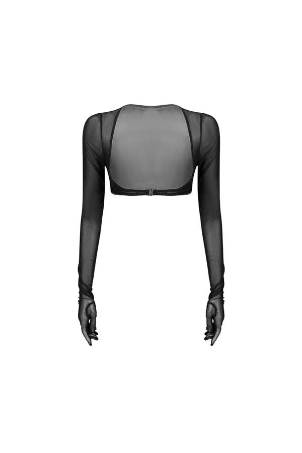 Lingerie Sexy Hauts en Maille Transparente Haut À Manches Longues Ouvert sur Le Devant,Rouge,L