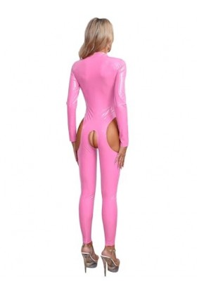 Yeahdor Femmes Combinaison Body Catsuit Sexy Cuir Femme Coquine Erotique Vêtement de Nuit S-4XL Rose A XL