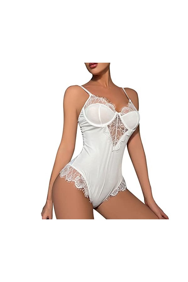 Lingerie sexy pour femme - Lingerie érotique - Grandes tailles - Noir - Avec trou - Nuisette - Sous-vêtement gainant - Entrej