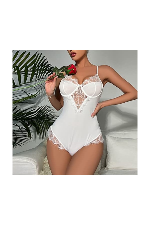 Lingerie sexy pour femme - Lingerie érotique - Grandes tailles - Noir - Avec trou - Nuisette - Sous-vêtement gainant - Entrej