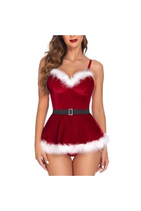 Fulidngzg Costume Femme Sexy Rouge Robe de Noël Sex Tenue Cosplay Erotique Lingerie XXL Jolie Robe de Mère Noël Costume de Fê