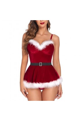 Fulidngzg Costume Femme Sexy Rouge Robe de Noël Sex Tenue Cosplay Erotique Lingerie XXL Jolie Robe de Mère Noël Costume de Fê