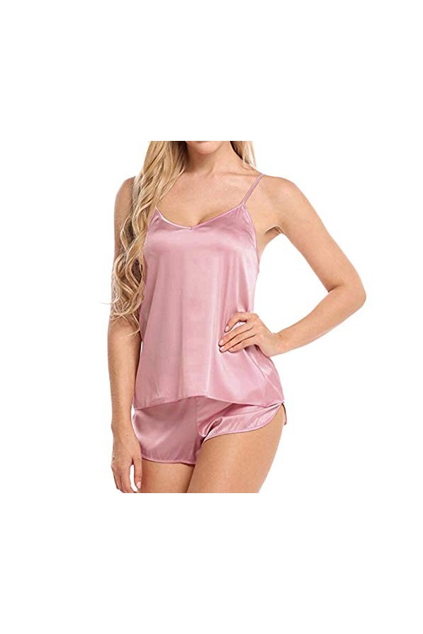 ZTIANEF LentrejambeSexy Pyjama Mince Bretelles col V Shorts sans Manches Loungewear Ensemble Lingerie érotique, 1, S