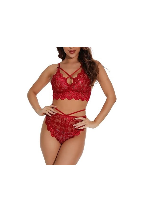Front ouvertEnsemble de Lingerie érotique Sexy à Trois Points, Rouge Prune, L