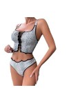 La grilleEnsemble de Lingerie érotique Sexy Cross-Strap, Argent, L