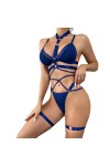 InfirmièreSexy Femme Crossover Lingerie tri-pièces, Bleu, XL