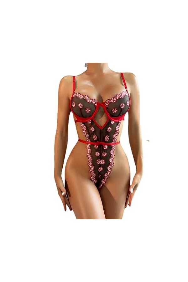 ZTIANEF LentrejambeSexy Sheer pureer Bretelle Shapewear érotique rometis, Rouge, L