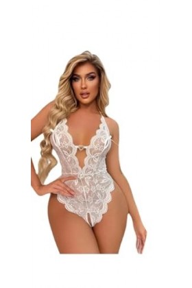 InfirmièreSexy Sheer no-Take Off jamba One-Piece Pyjama Lingerie érotique, Blanc, XXL