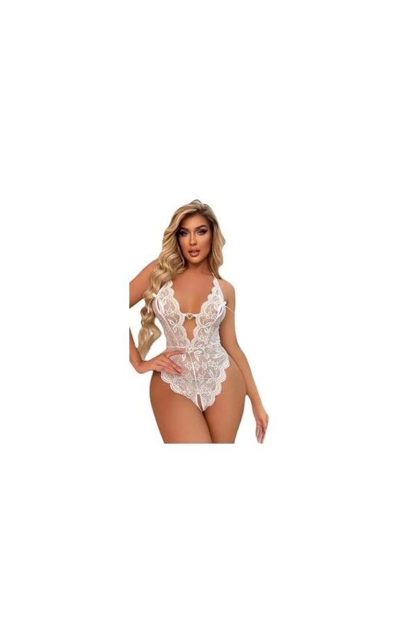 InfirmièreSexy Sheer no-Take Off jamba One-Piece Pyjama Lingerie érotique, Blanc, XXL